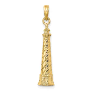 14K Yellow Gold Polished Finish 2-D Cape Hatteras Lighthouse Charm