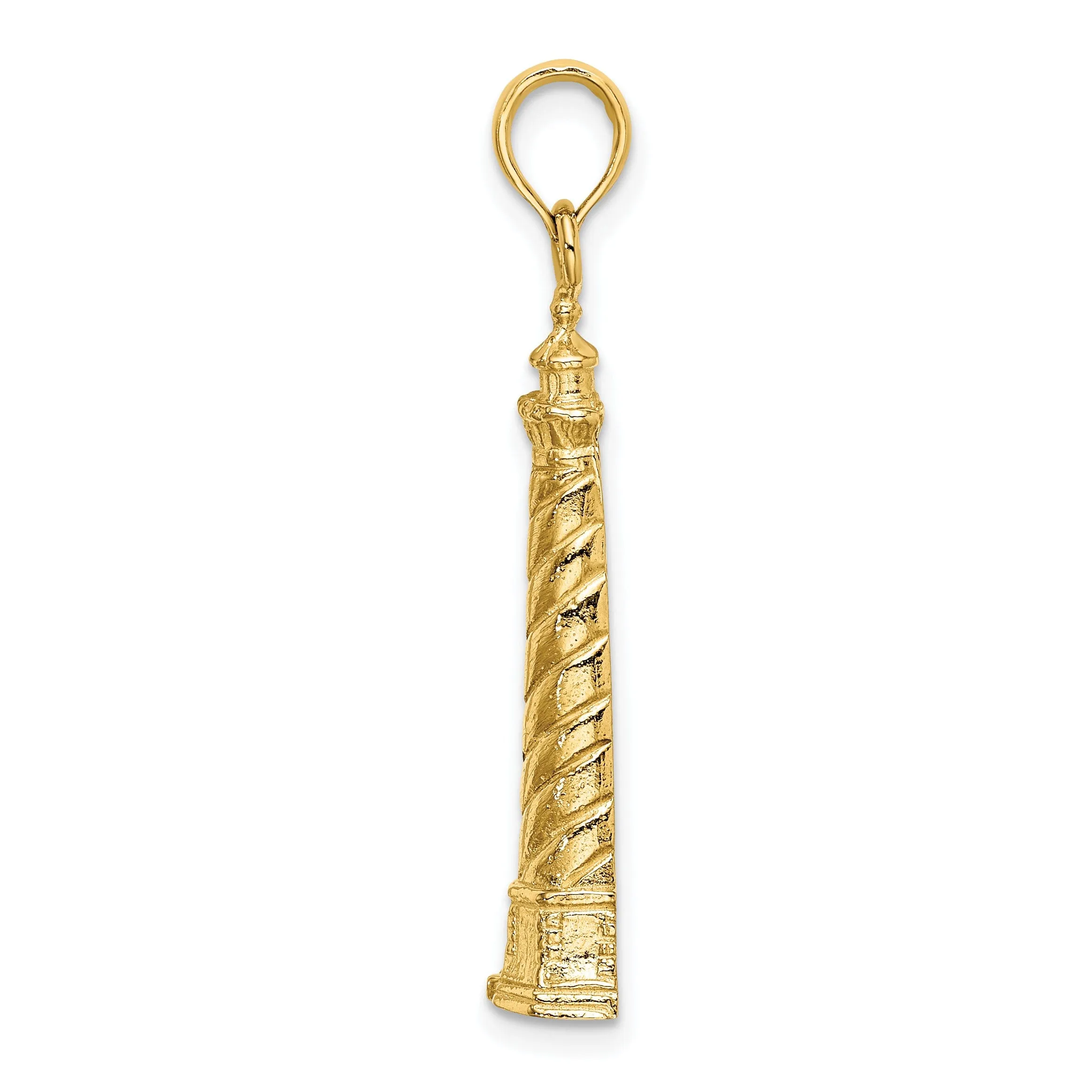 14K Yellow Gold Polished Finish 2-D Cape Hatteras Lighthouse Charm