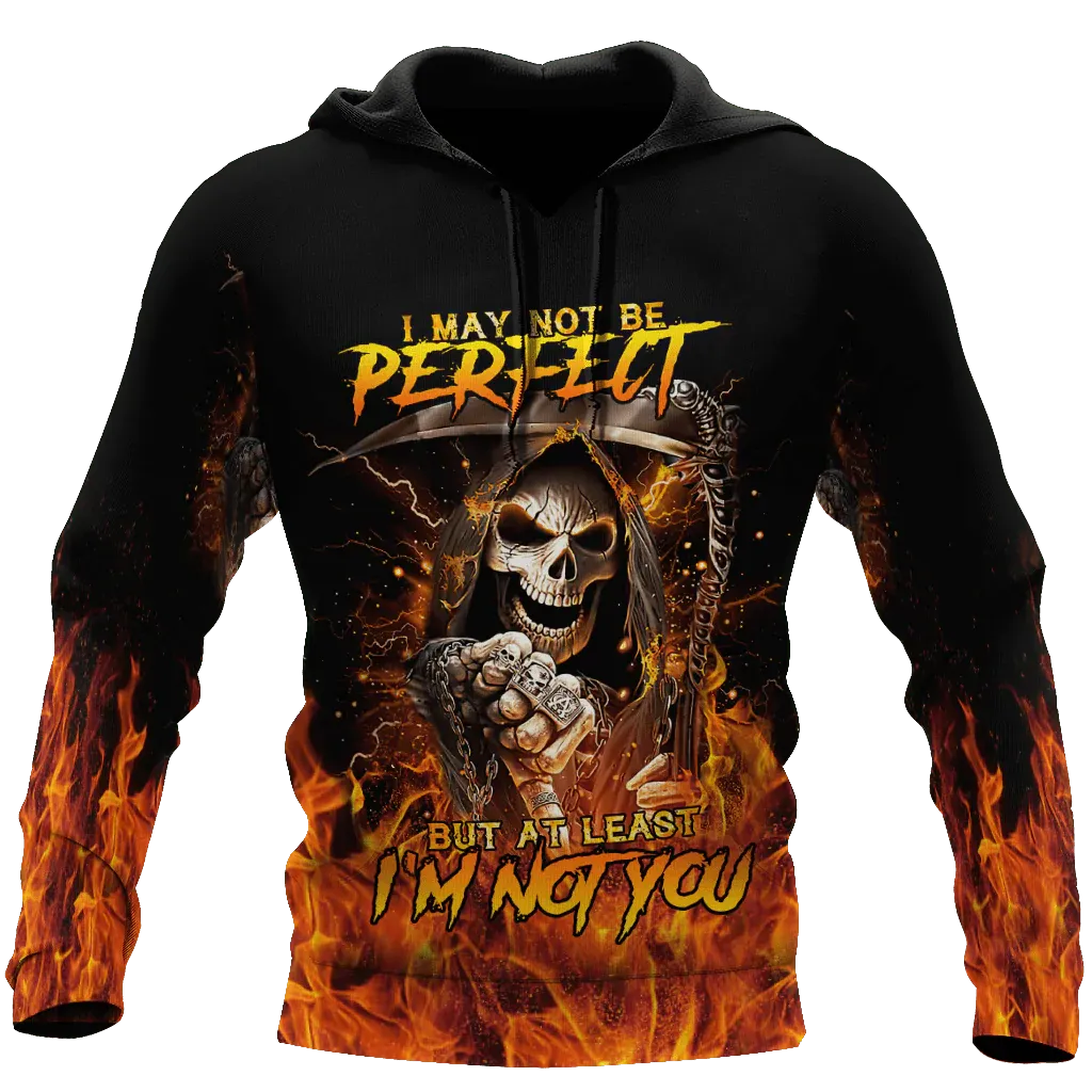 3D Halloween Hoodie I May Not Be Perfect But At Least I Am Not You Skull Devil Hoodie