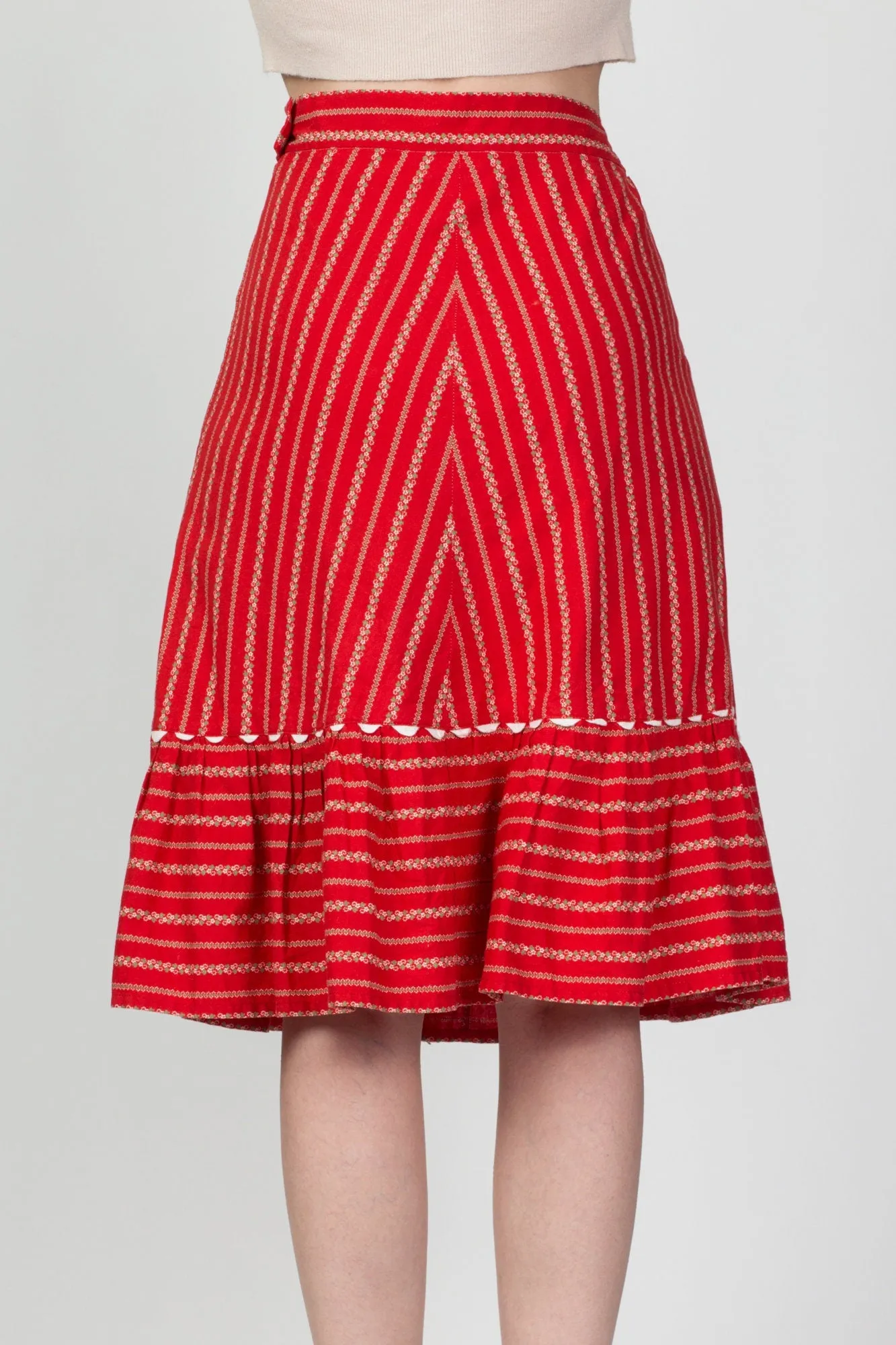 70s Red Floral Skirt - Medium, 28"