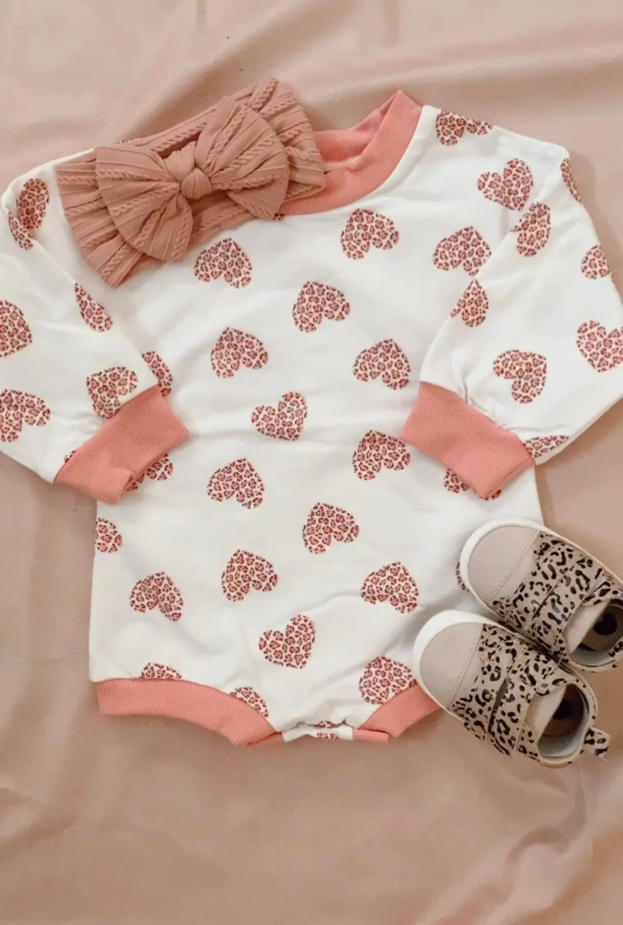 Amour Heart Sweatshirt Romper - pink