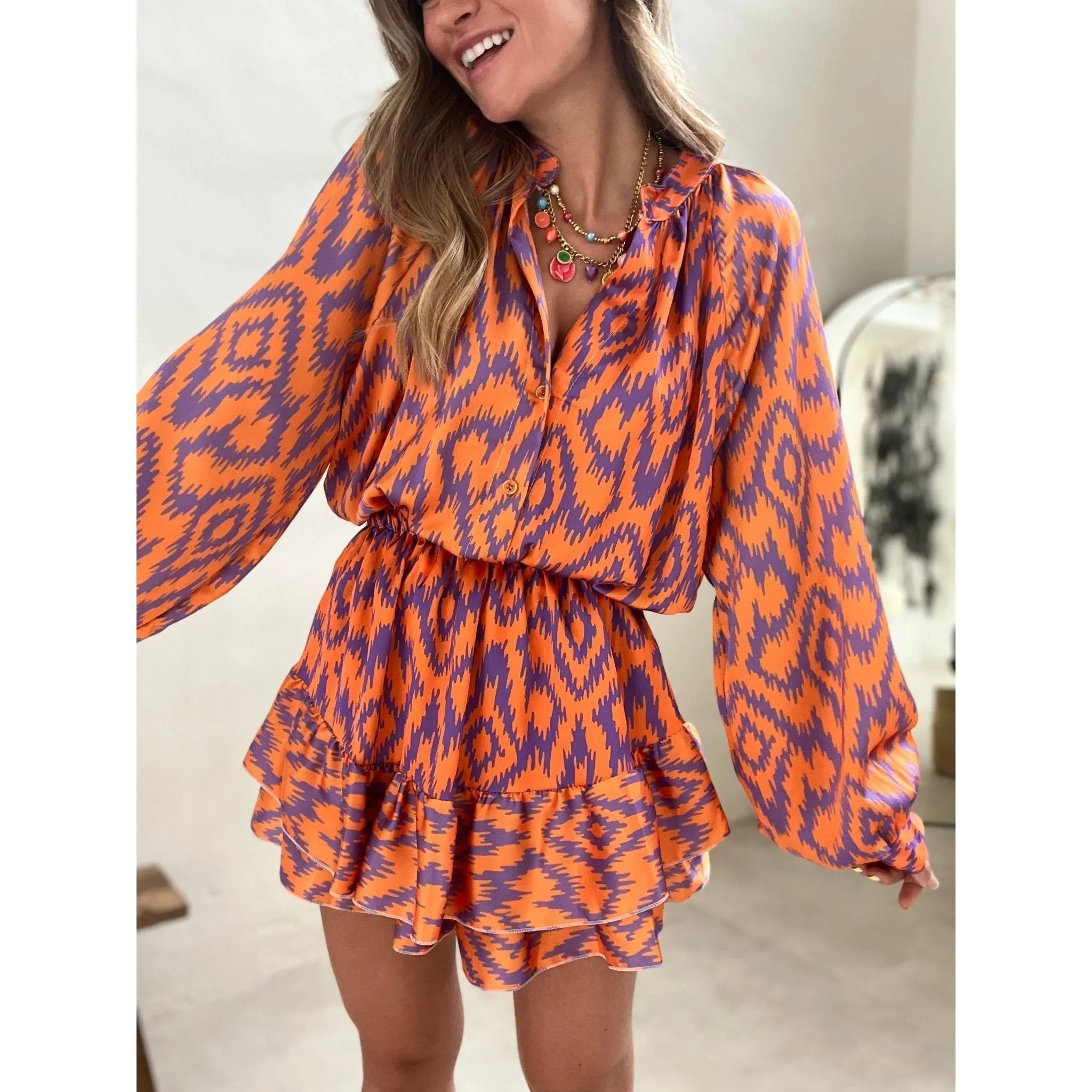 Anette Romper - Bedrucktes Romper-Kleid mit Rüschen