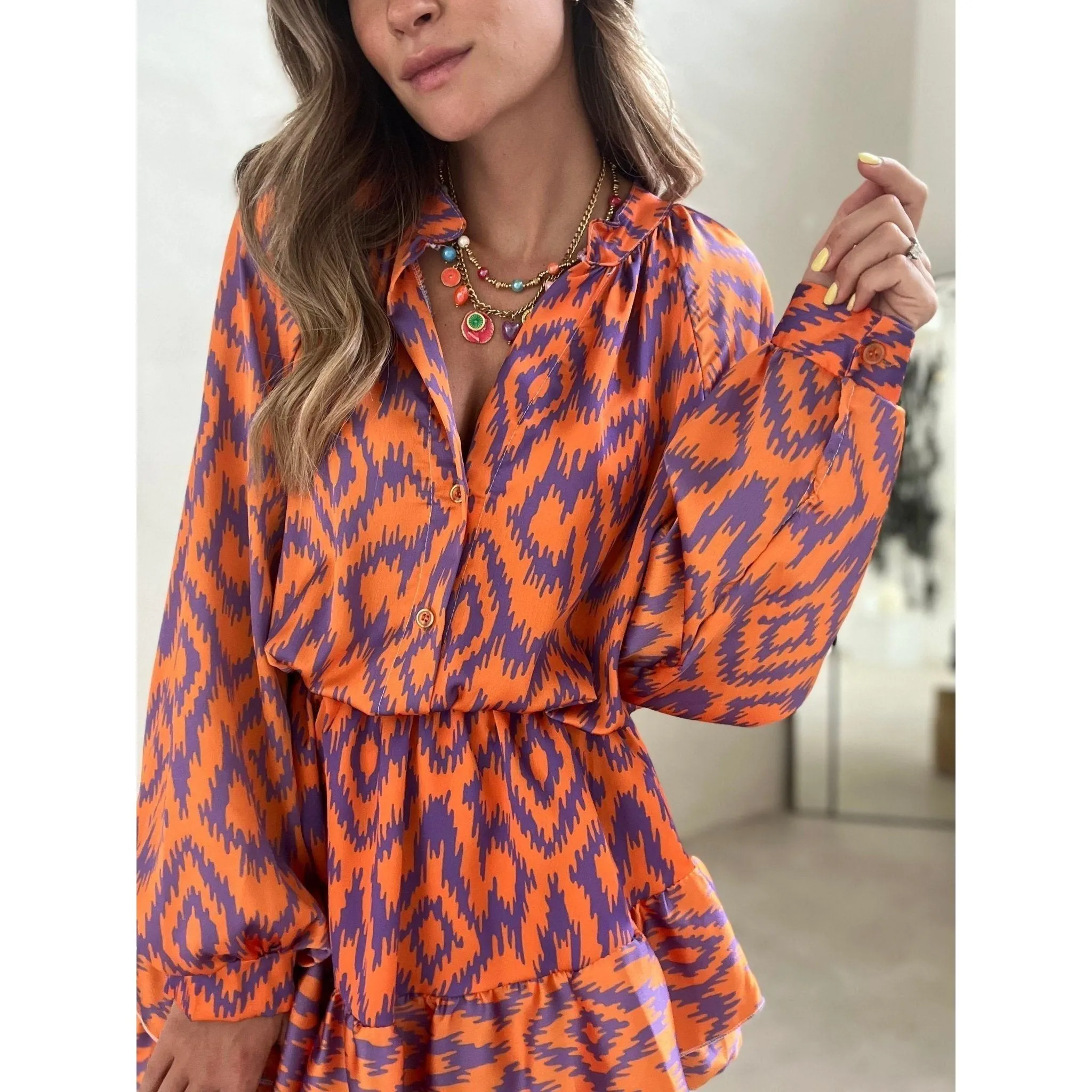 Anette Romper - Bedrucktes Romper-Kleid mit Rüschen