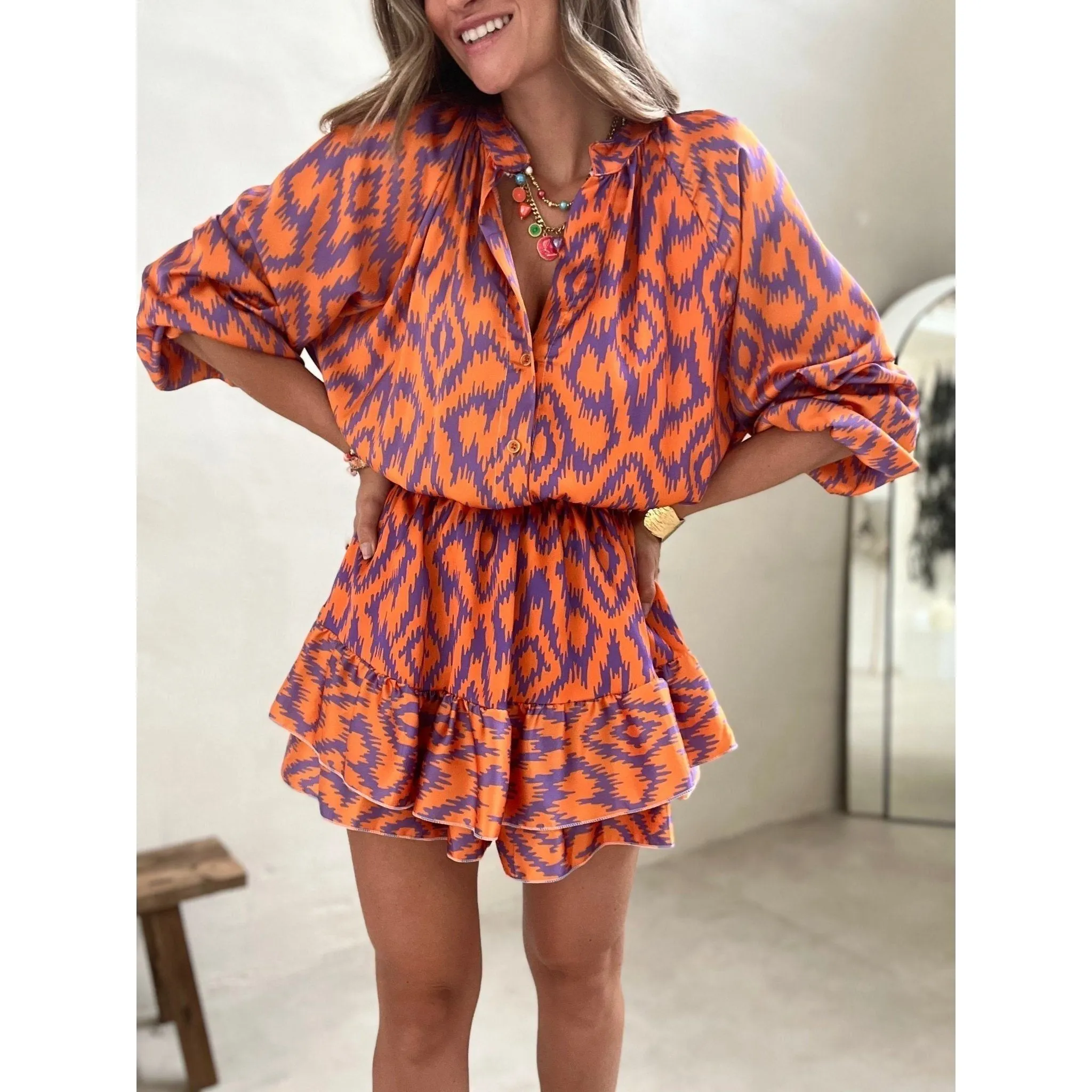 Anette Romper - Bedrucktes Romper-Kleid mit Rüschen