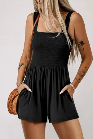 *APP EXCLUSIVE* Square Neck Smocked Romper with Pocket