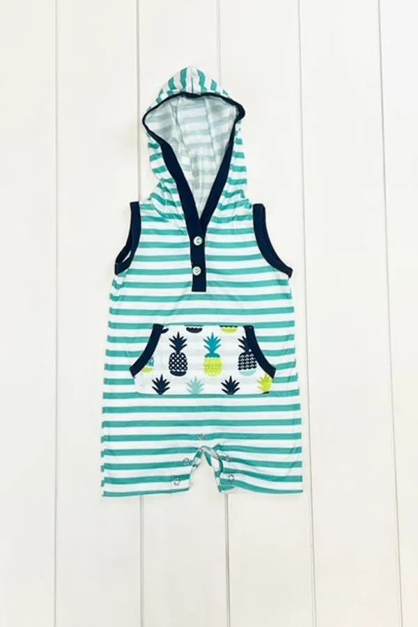 Aqua Stripe Pineapple Hooded Romper