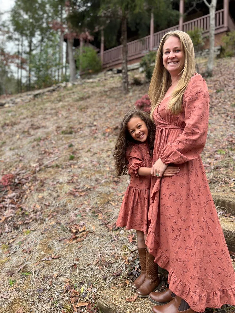 aretha rust floral print dress