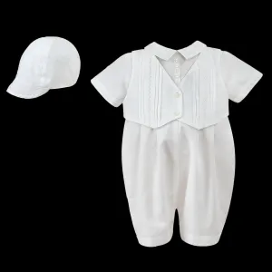 Baby Boy Christening Romper with Hat - Ivory - Sarah Louise 002210