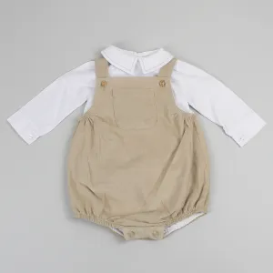 Baby Boys Corded Romper and Shirt - Beige