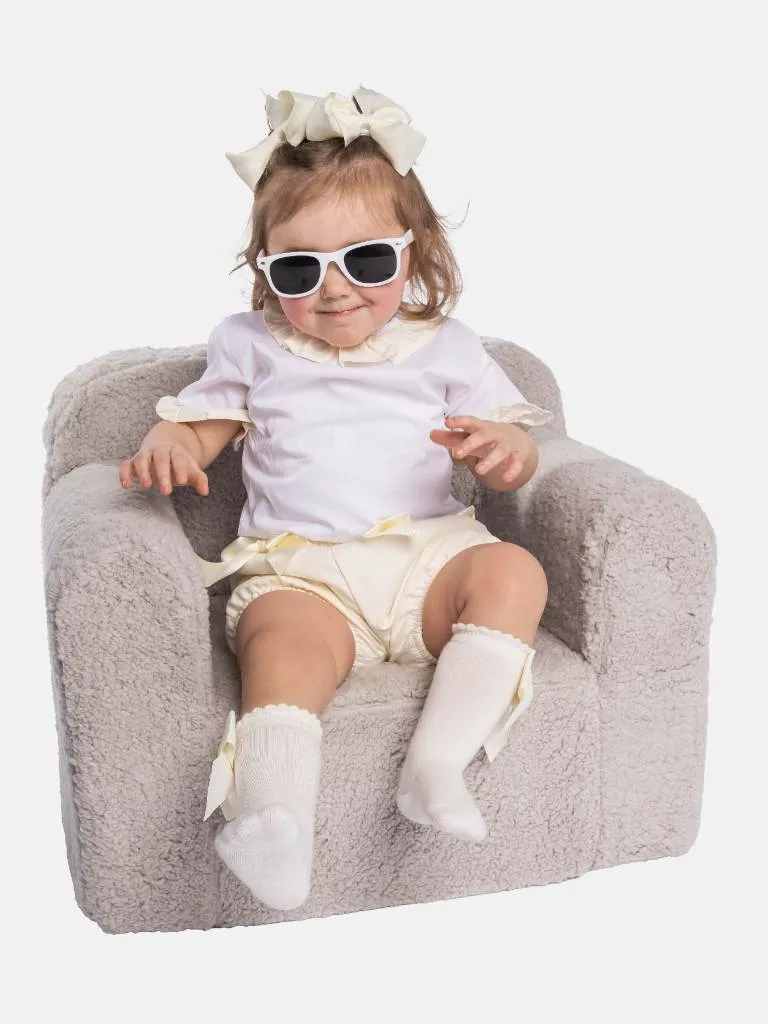 Baby Girl Tavira Collection Spanish Romper with 2 bows-Cream