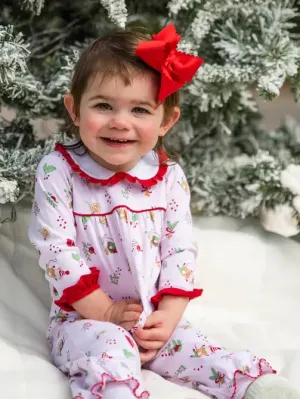 Baby Girl's "Christmas Mice" Pima Cotton Romper