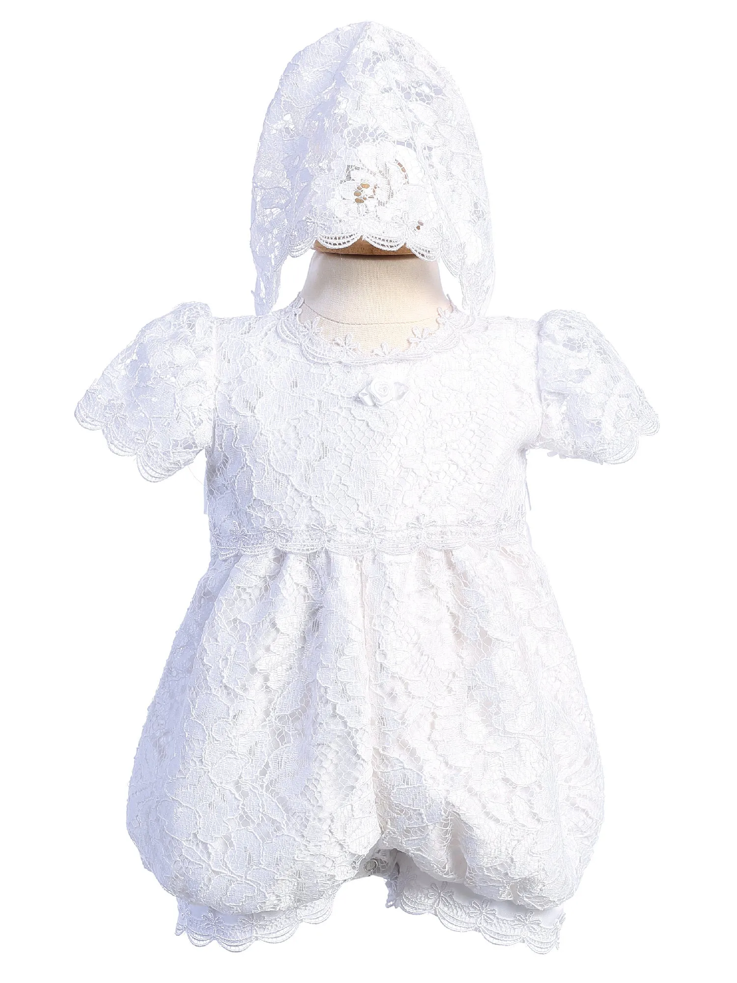 Baby Girls White Lace Bonnet Romper Hazel Christening Easter Set 0-18M
