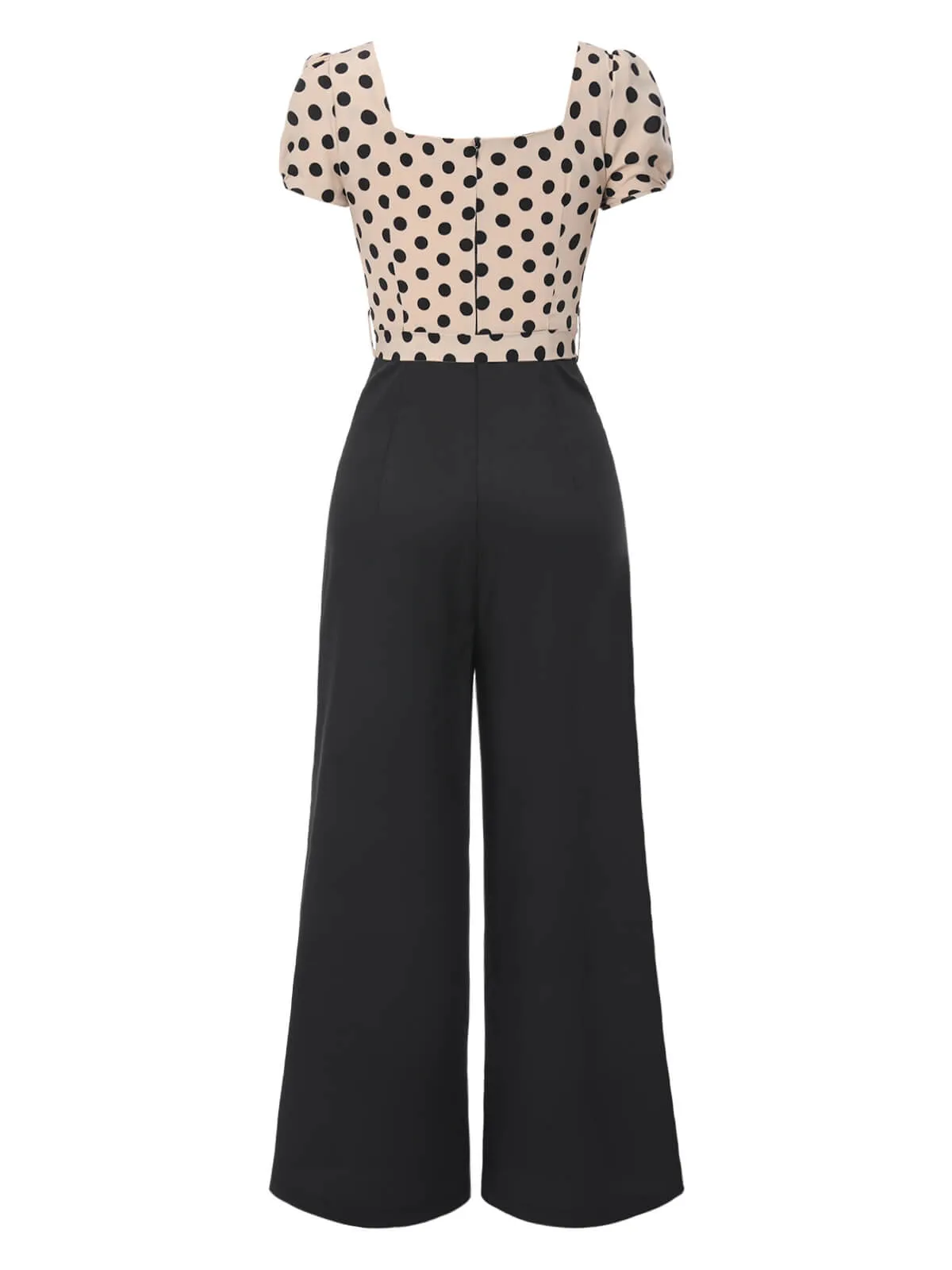 Beige 1930s Polka Dots Sweetheart Neck Jumpsuit