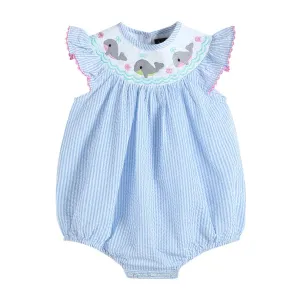 Blue Stripe Smocked Whale Romper