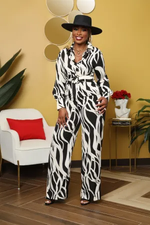 Business Moves- Black and White Wide Leg Jumpsuit