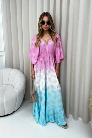 Candice blue and pink batsleeve jumpsuit