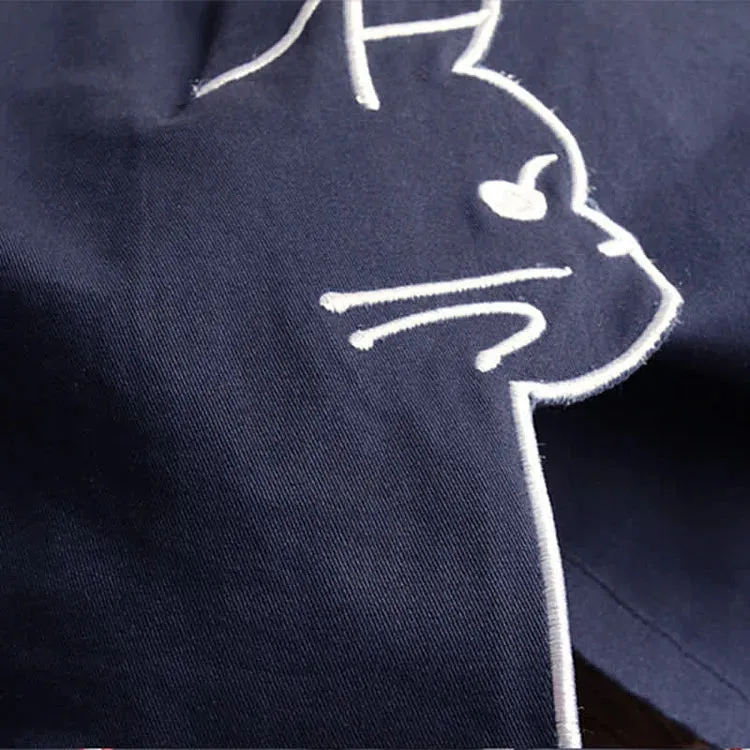 Cartoon Cat Paws Embroidery Zipper Hoodie Coat
