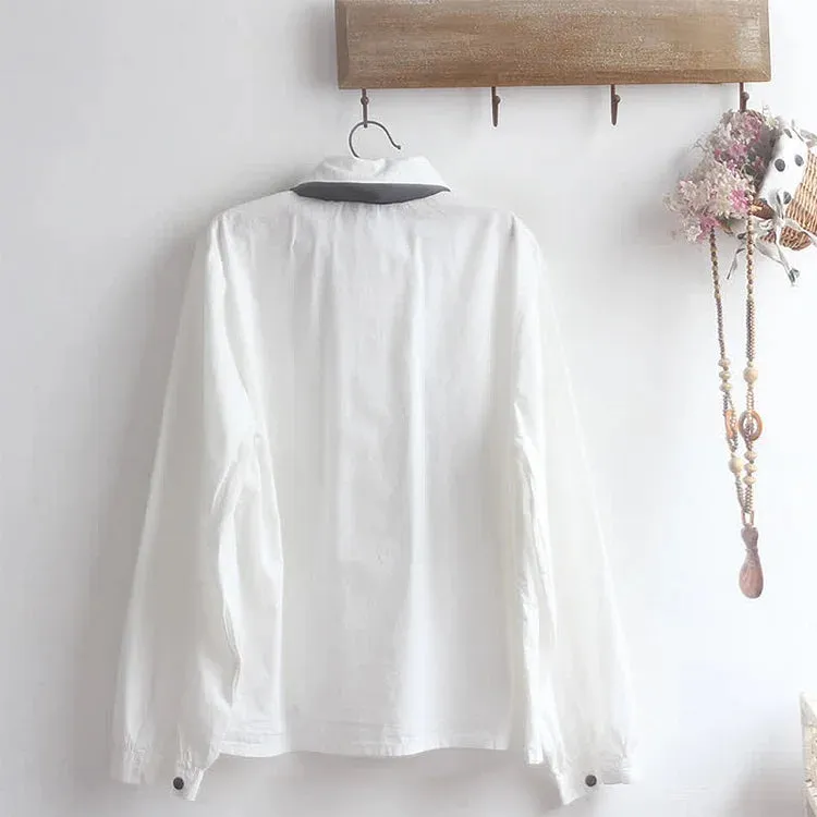 Cartoon Cat Paws Embroidery Zipper Hoodie Coat