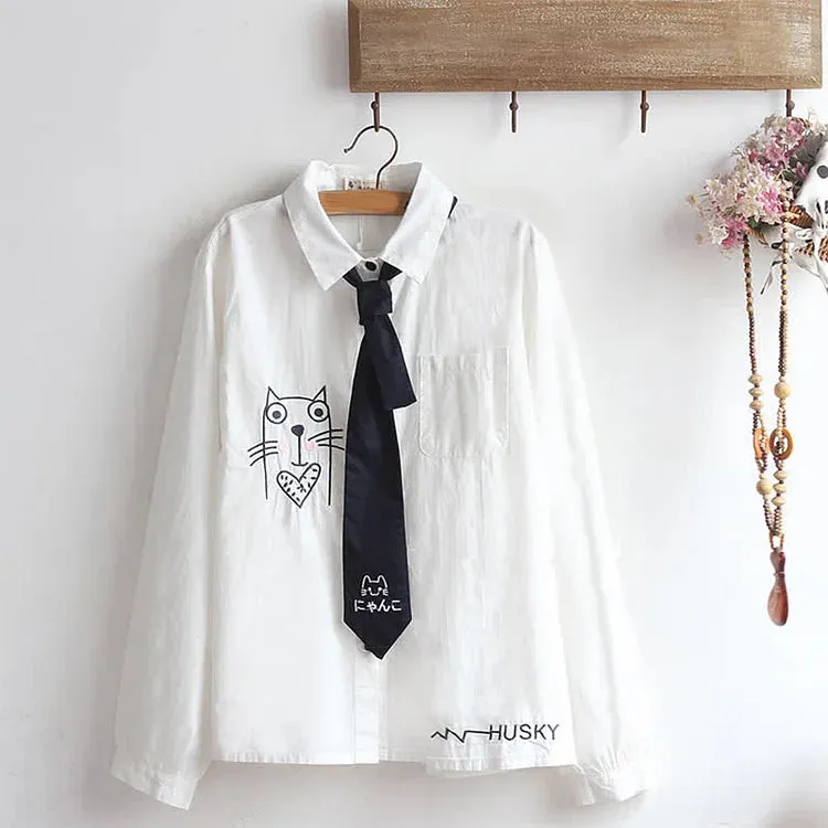 Cartoon Cat Paws Embroidery Zipper Hoodie Coat
