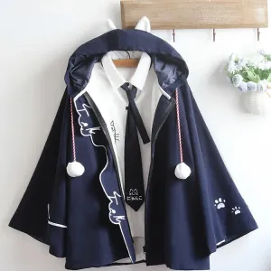 Cartoon Cat Paws Embroidery Zipper Hoodie Coat