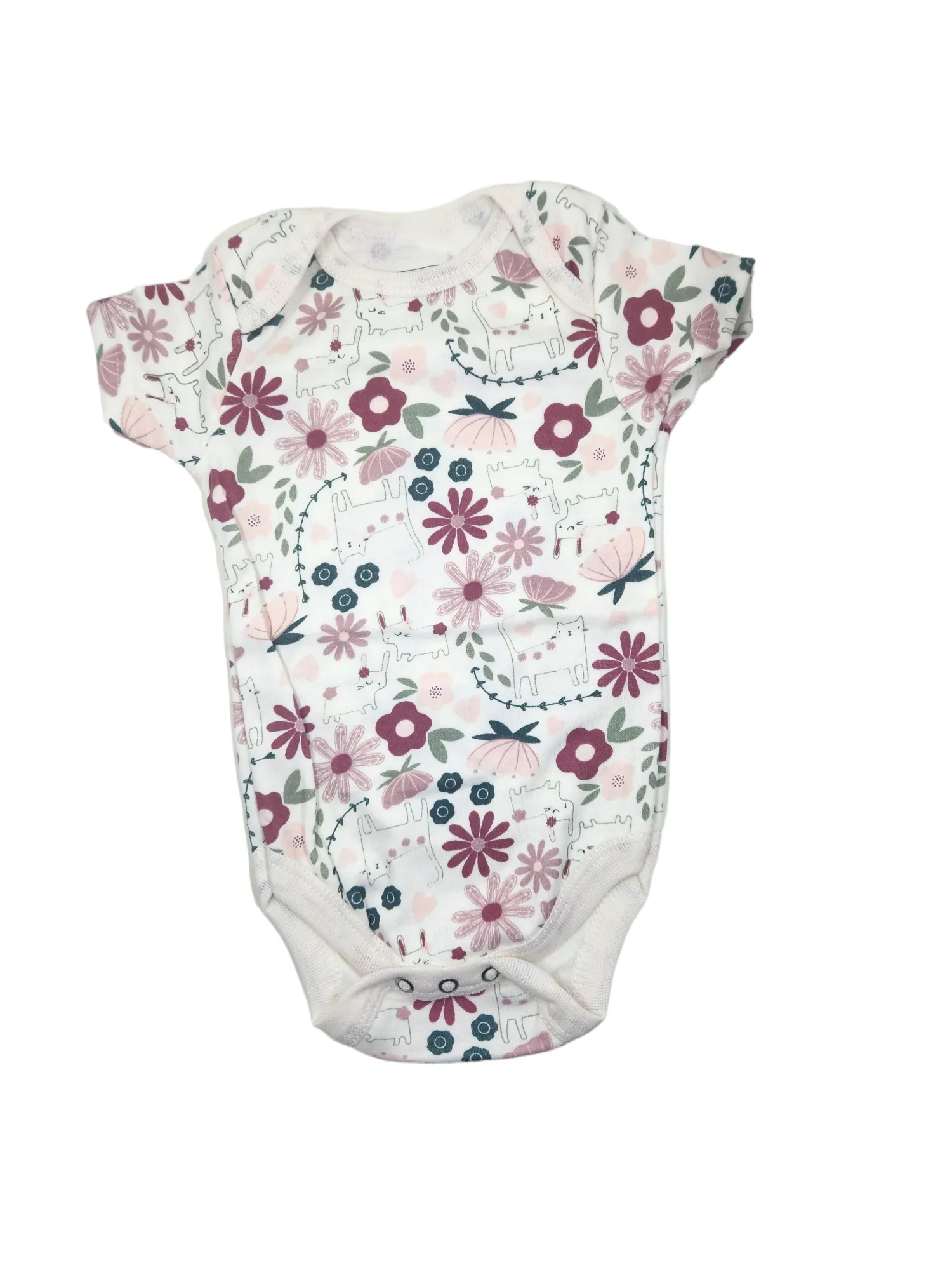 Cat   Bunny Pink Floral Short Sleeve Romper