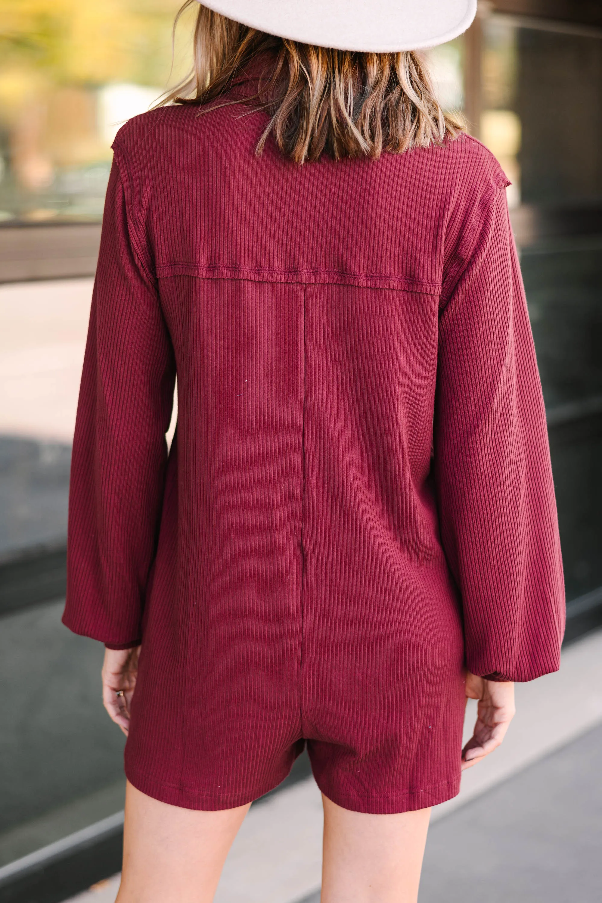 Choose You Marsala Red Ribbed Romper