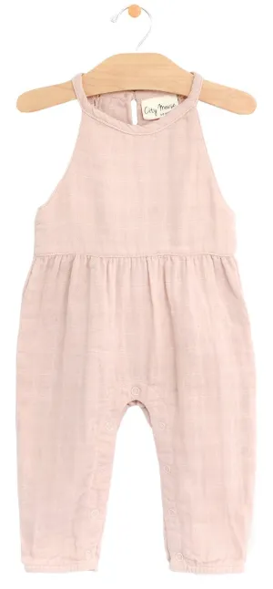 City Mouse Muslin Lace Back Romper - Peach Blossom