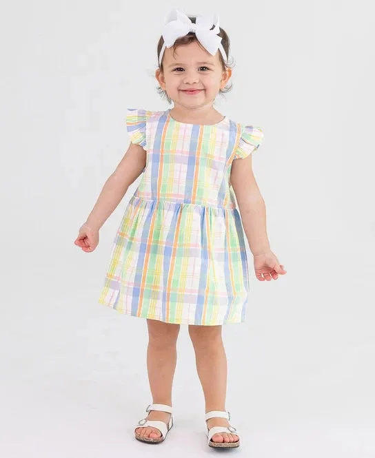 Clubhouse Rainbow Plaid Flutter Sleeve Skirted Romper