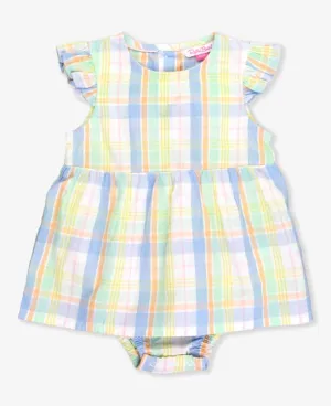 Clubhouse Rainbow Plaid Flutter Sleeve Skirted Romper