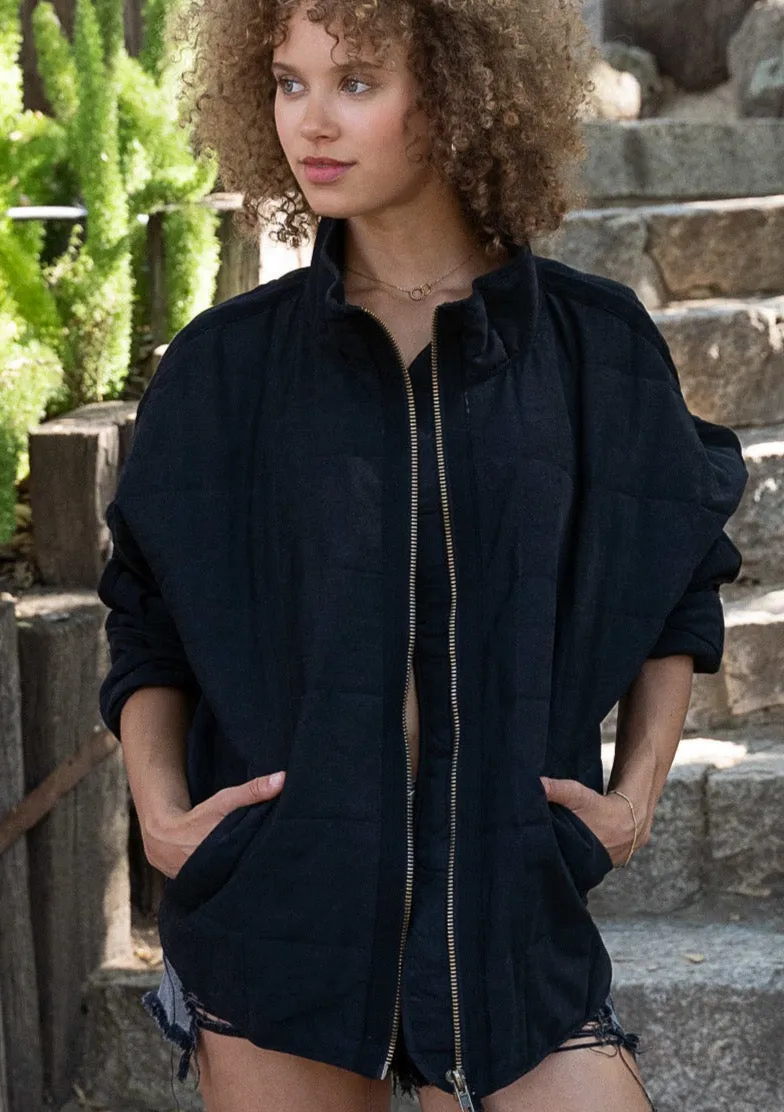 Comfort is Key Black Quilted Bomber Jacket