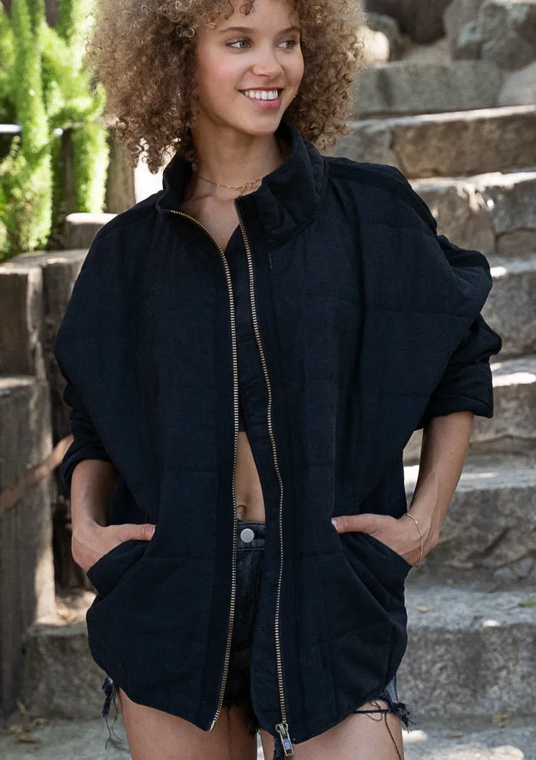 Comfort is Key Black Quilted Bomber Jacket