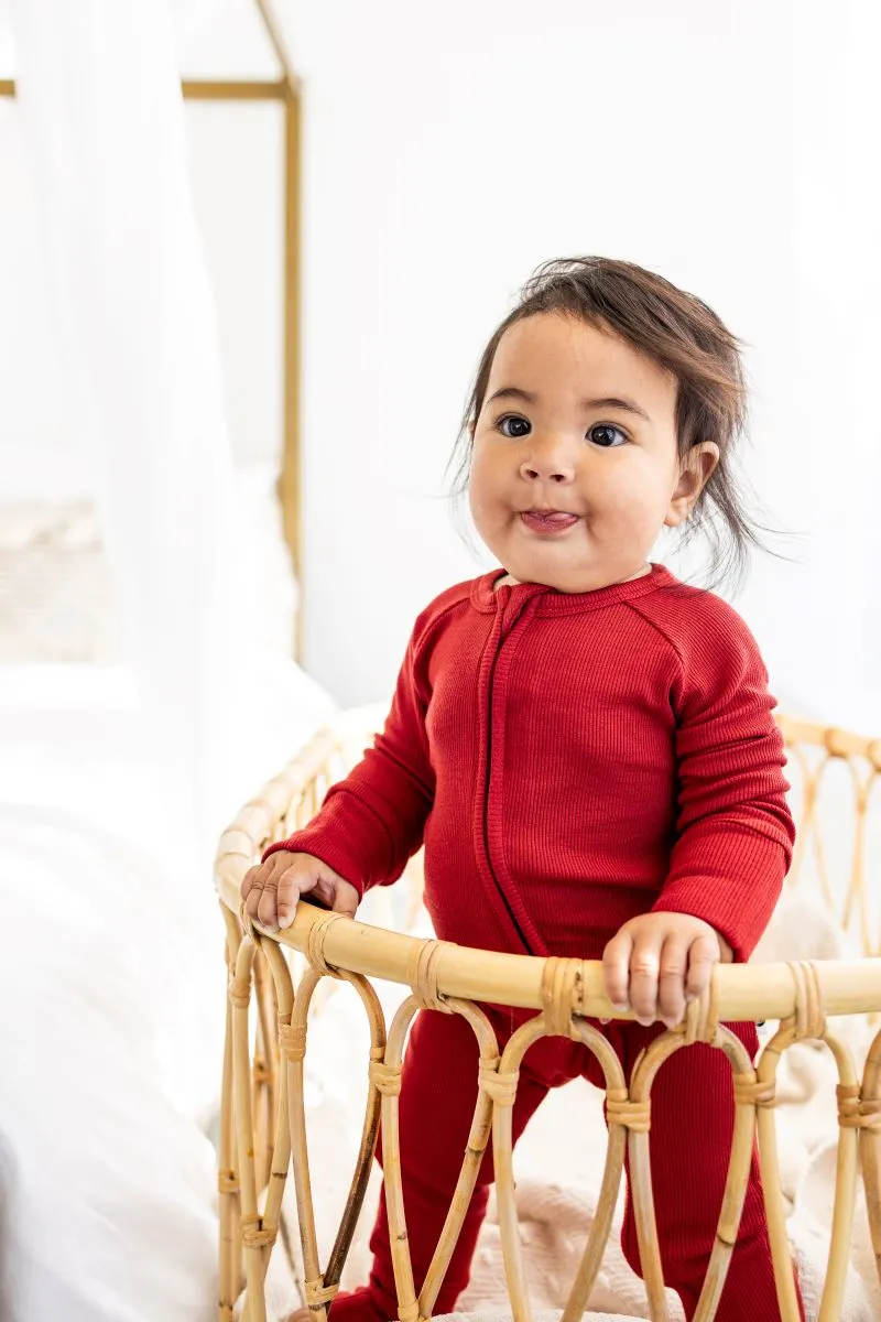 Cranberry Ribbed Zip Romper