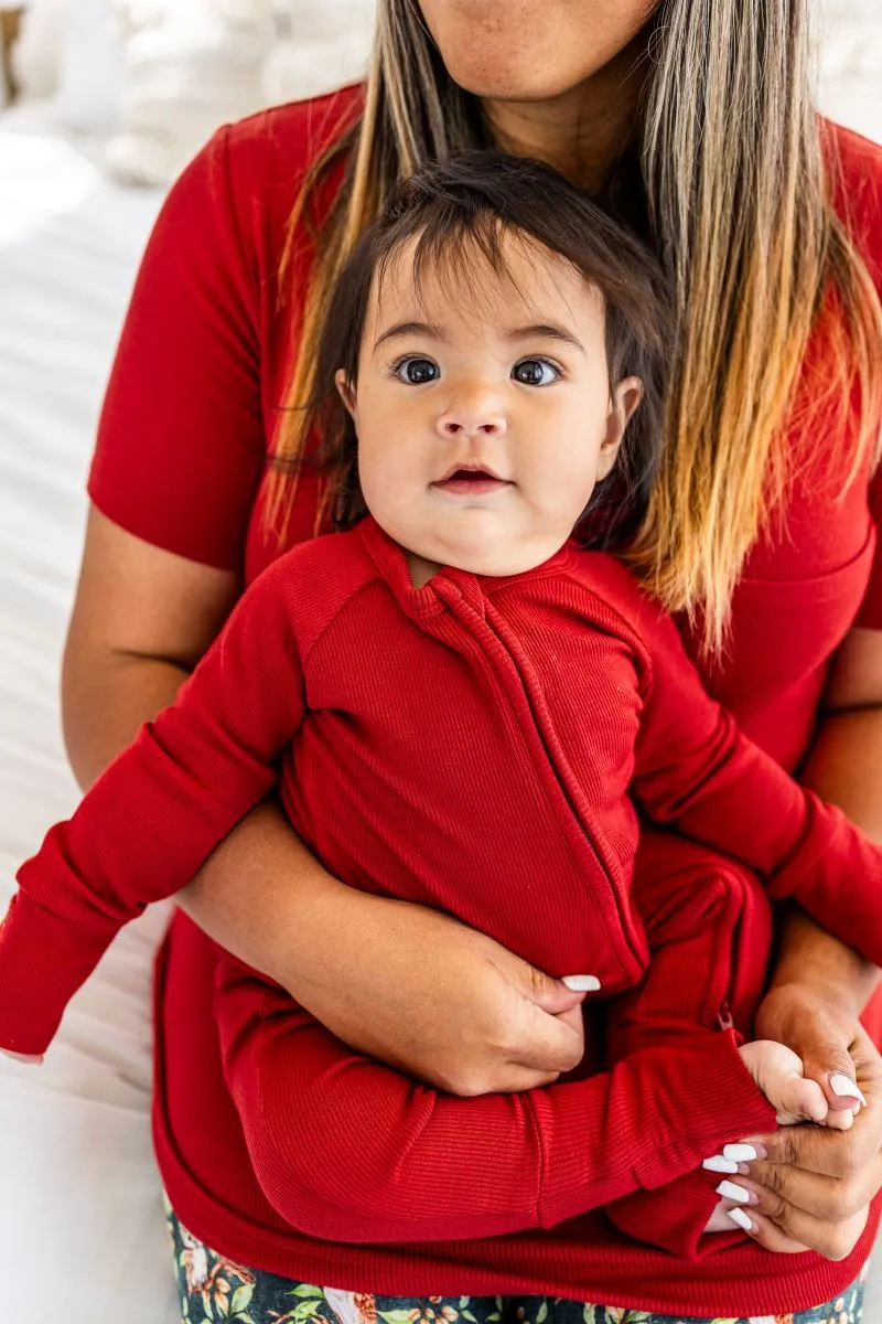 Cranberry Ribbed Zip Romper