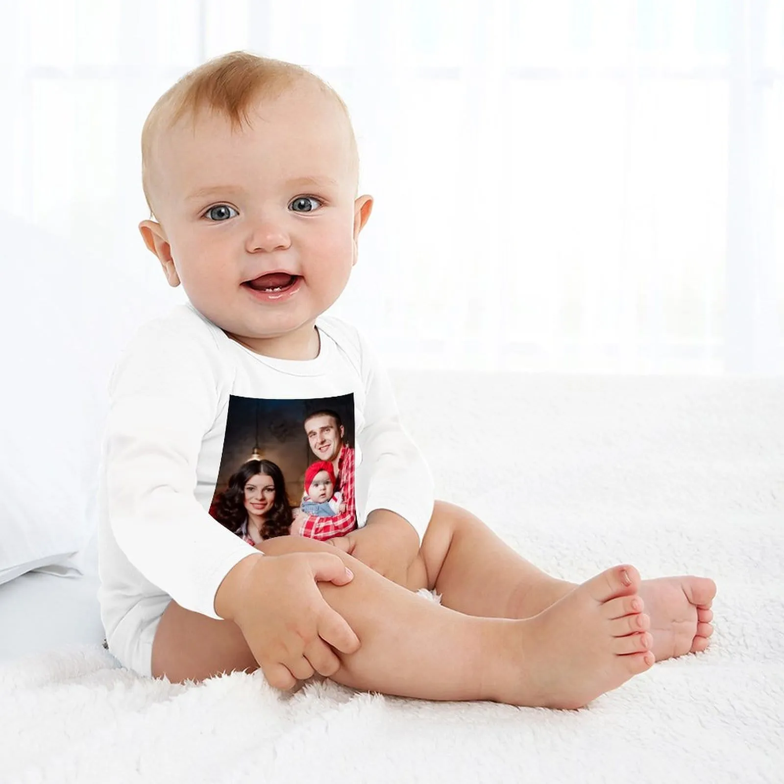 Custom Face Family Infant Bodysuit One Piece Jumpsuit Personalized Long Sleeve Rompers Baby Clothes