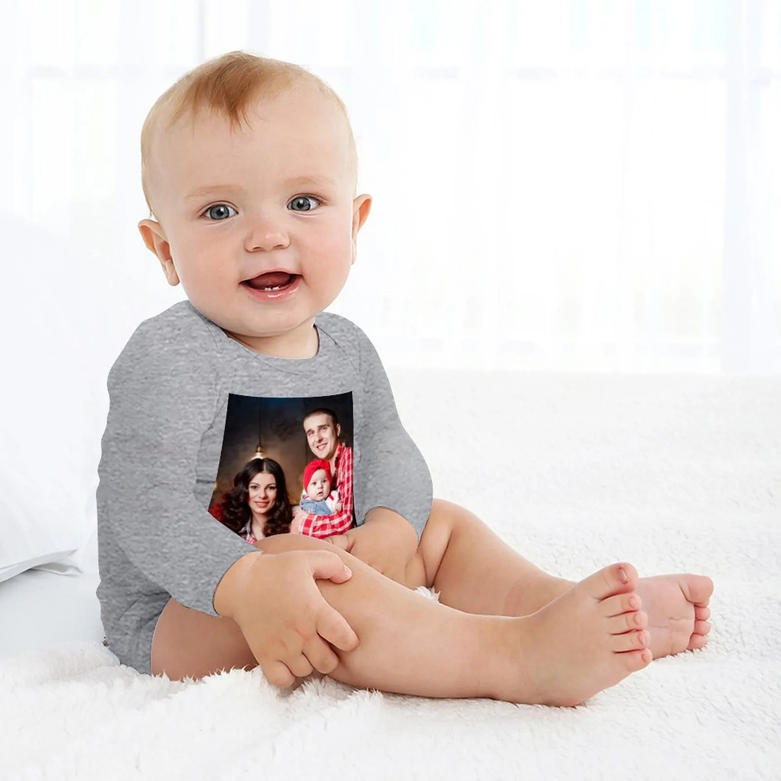 Custom Face Family Infant Bodysuit One Piece Jumpsuit Personalized Long Sleeve Rompers Baby Clothes