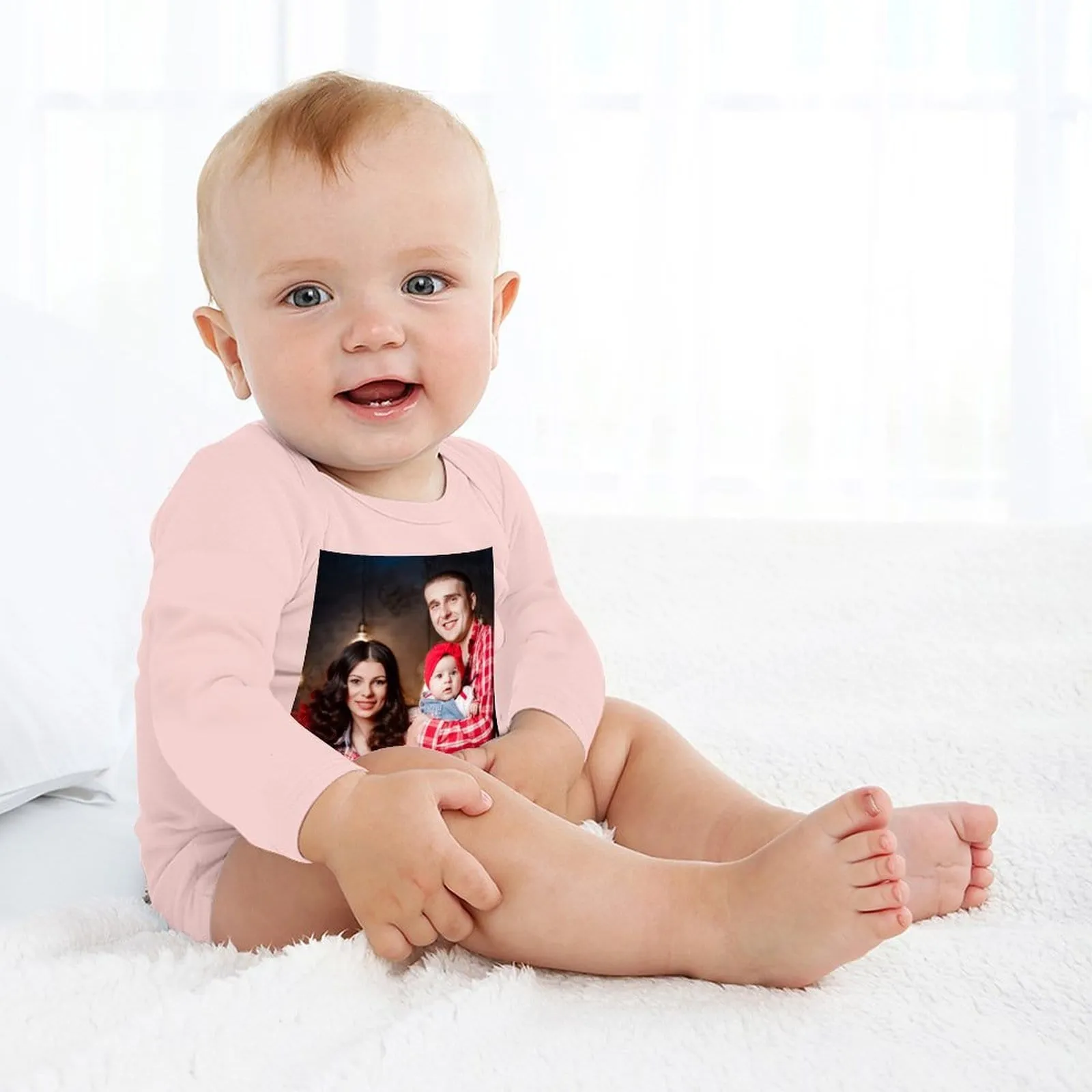 Custom Face Family Infant Bodysuit One Piece Jumpsuit Personalized Long Sleeve Rompers Baby Clothes