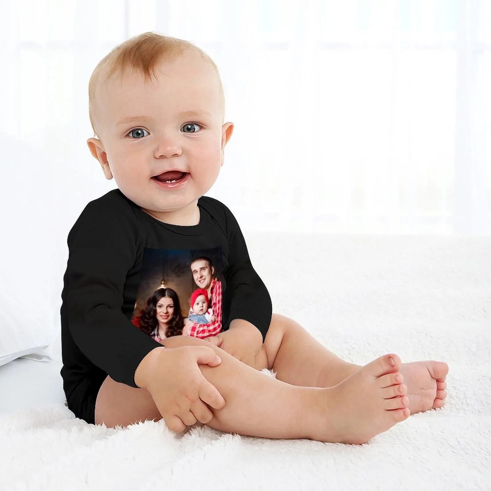 Custom Face Family Infant Bodysuit One Piece Jumpsuit Personalized Long Sleeve Rompers Baby Clothes