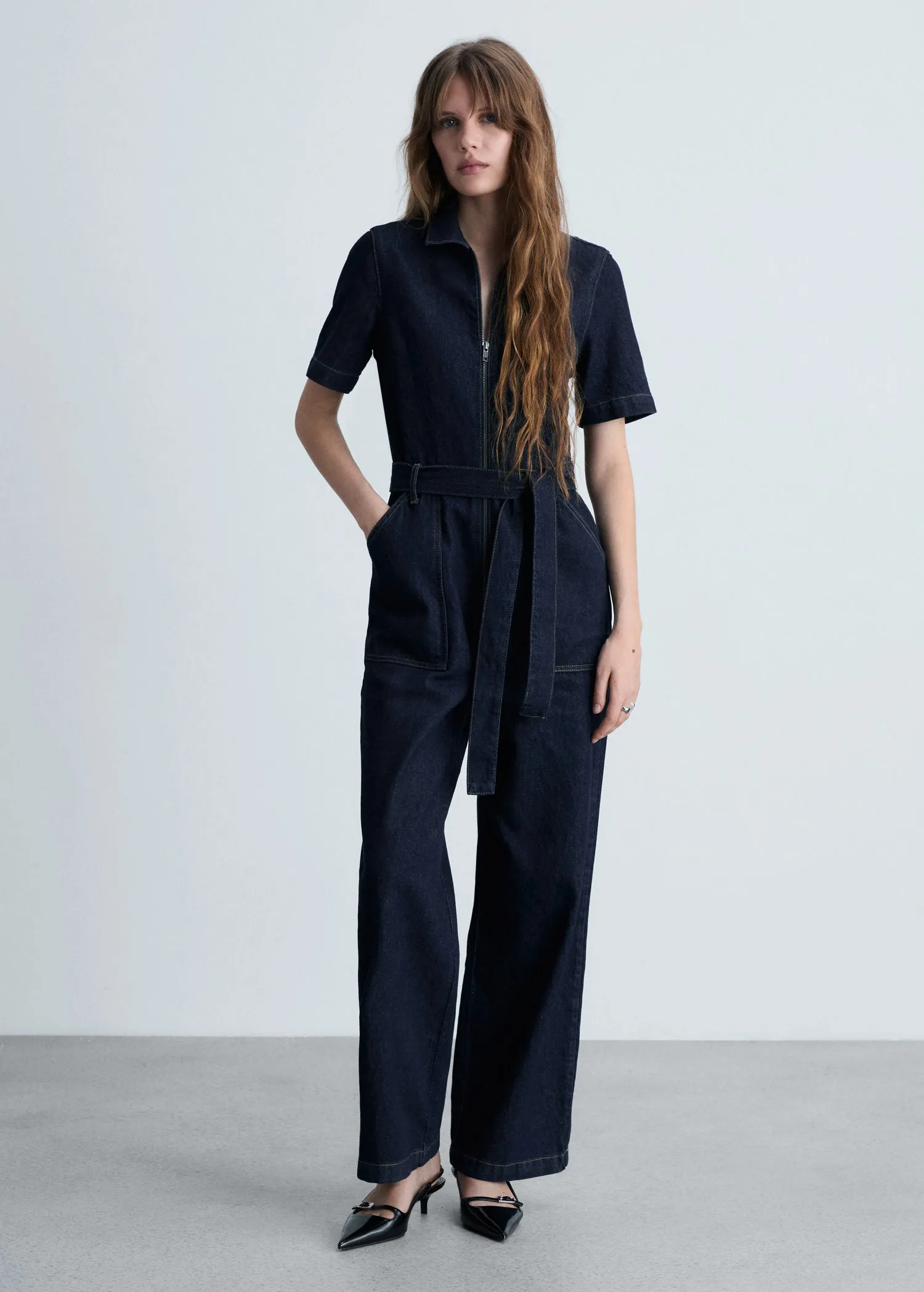 Denim jumpsuit belt - Open Blue