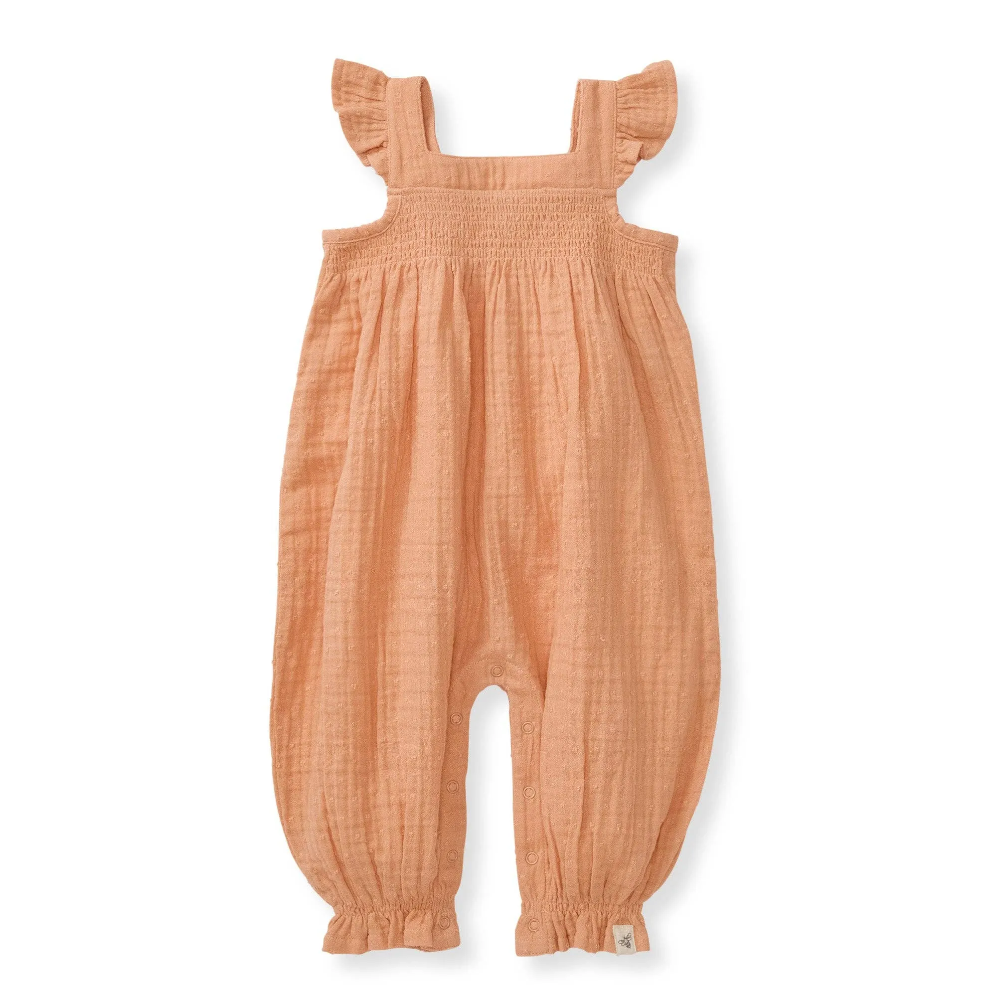 Dotted Muslin Jumpsuit: Peach Puff / 0-3 Months