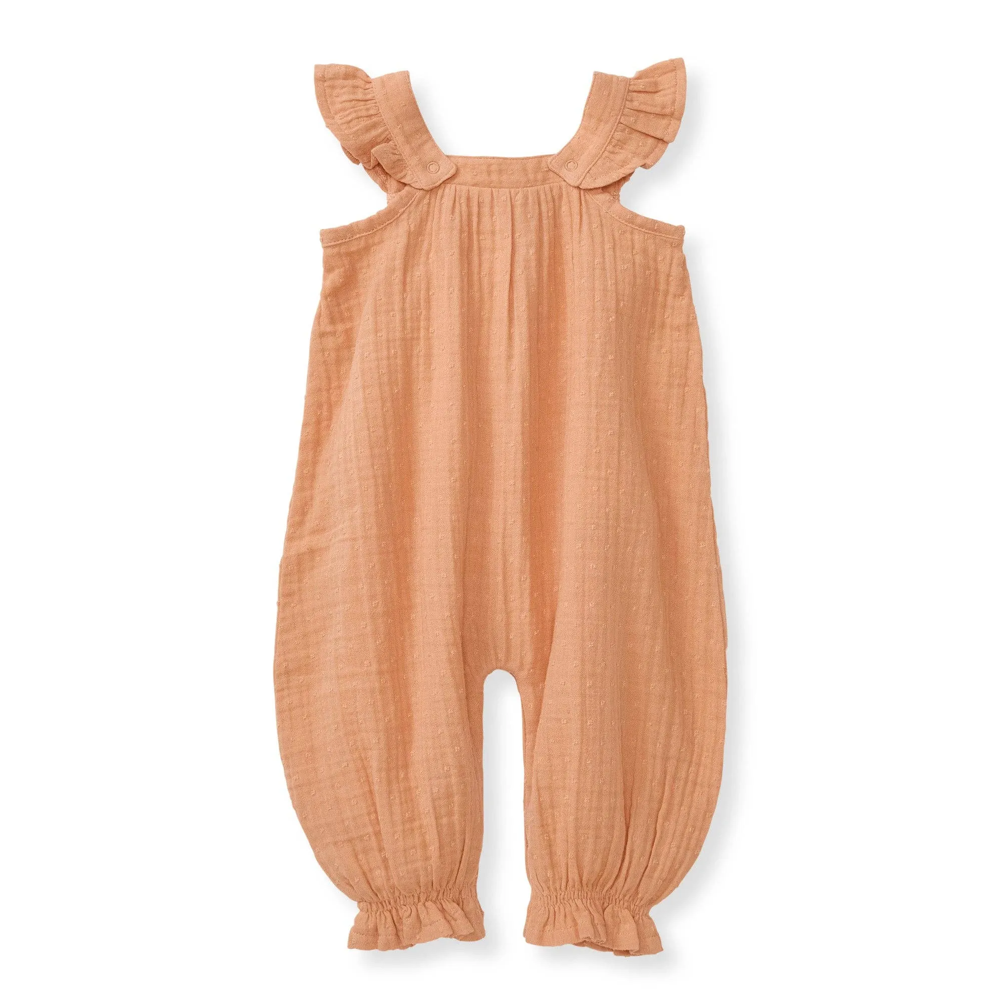 Dotted Muslin Jumpsuit: Peach Puff / 0-3 Months