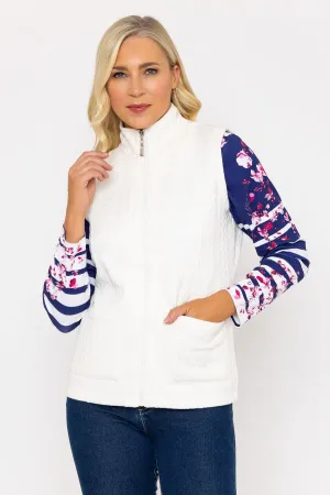 Ecru Textured Jersey Zip Gilet