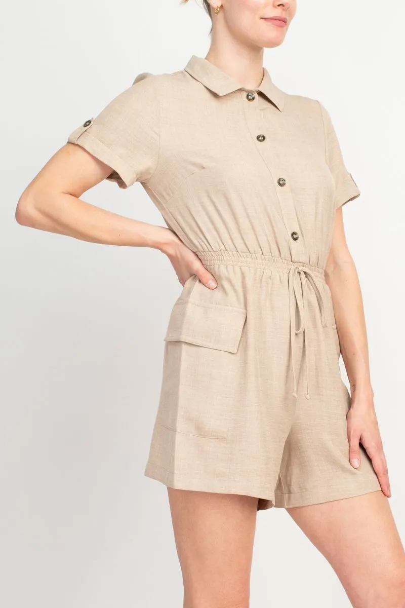Emma & Michele Light Taupe Polyester Woven Romper