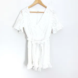 Everly White Eyelet Tie Waist Romper- Size S