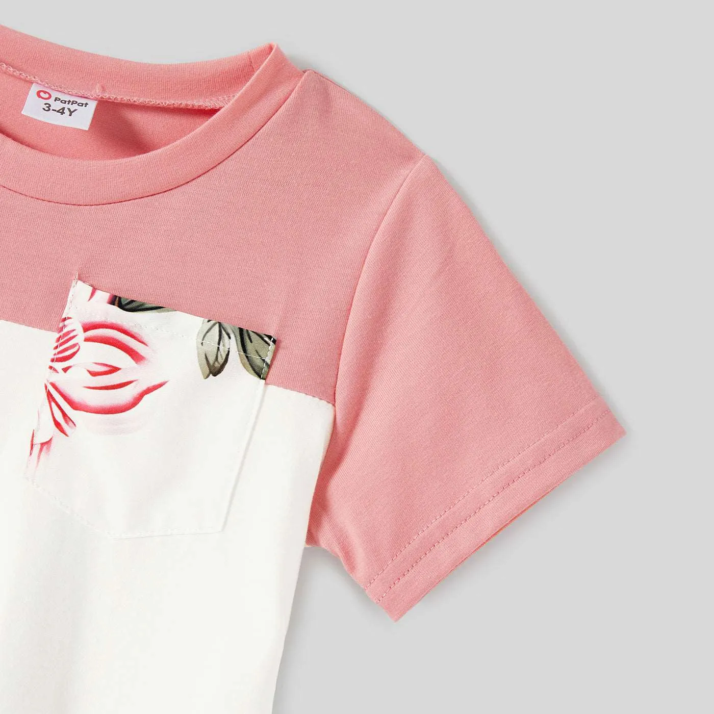 Family Matching Allover Floral Print Notched Neck Belted Dresses and Short-sleeve Colorblock T-shirts Sets