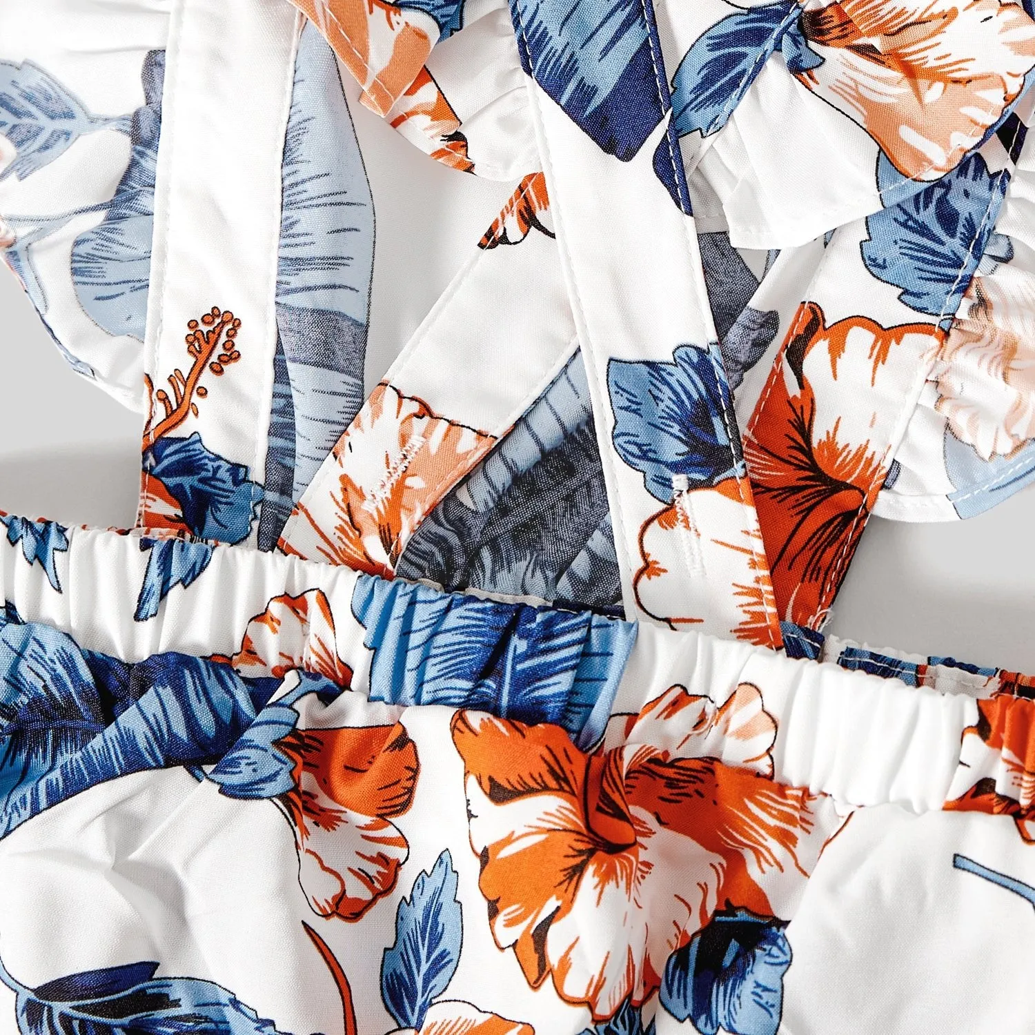 Family Matching Allover Floral Print Notched Neckline Belted Dresses and Cotton Colorblock Short-sleeve T-shirts Sets