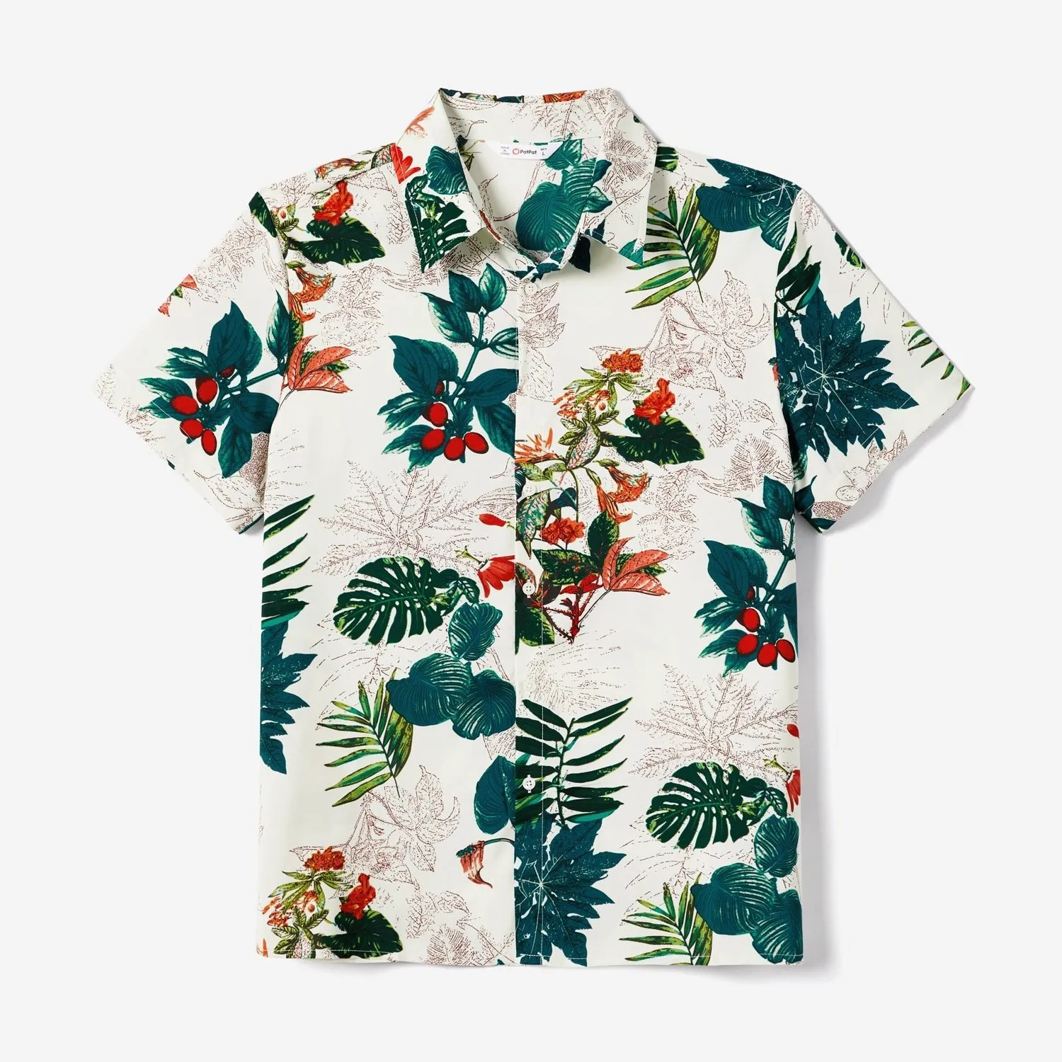 Family Matching Allover Plant Floral Print Dresses and Short-sleeve Shirts Sets