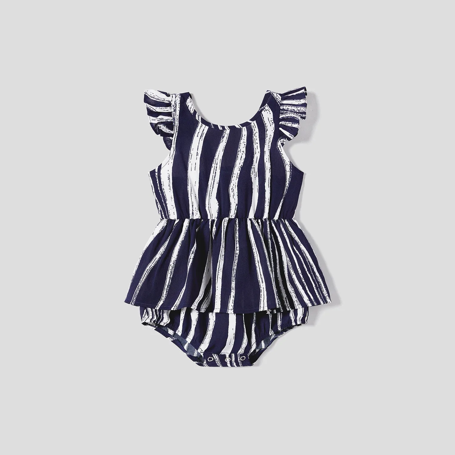 Family Matching Belted Striped Short-sleeve Dresses and Cotton Colorblock Short-sleeve T-shirts Sets