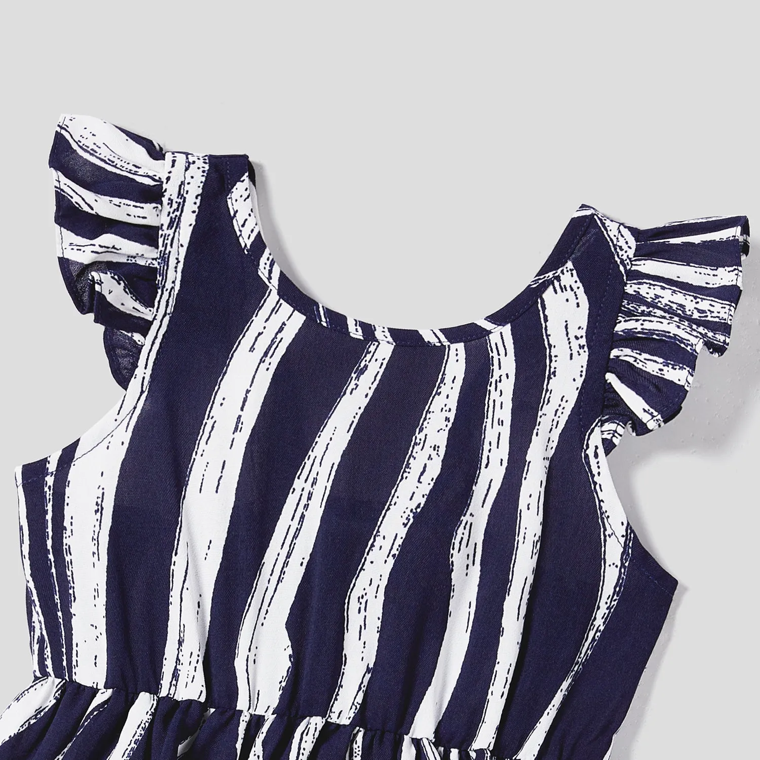 Family Matching Belted Striped Short-sleeve Dresses and Cotton Colorblock Short-sleeve T-shirts Sets