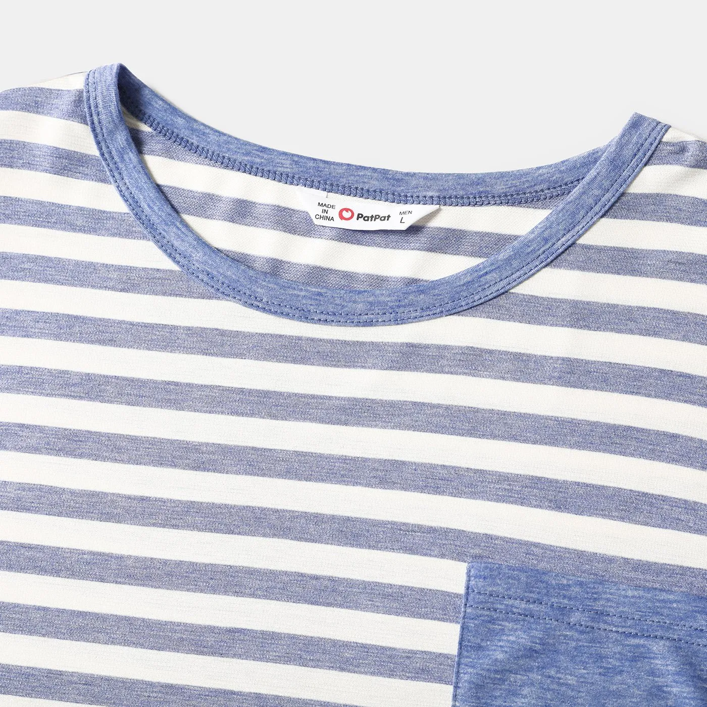 Family Matching Blue Striped V Neck Drop Shoulder Button Up Belted Dresses and Short-sleeve T-shirts Sets