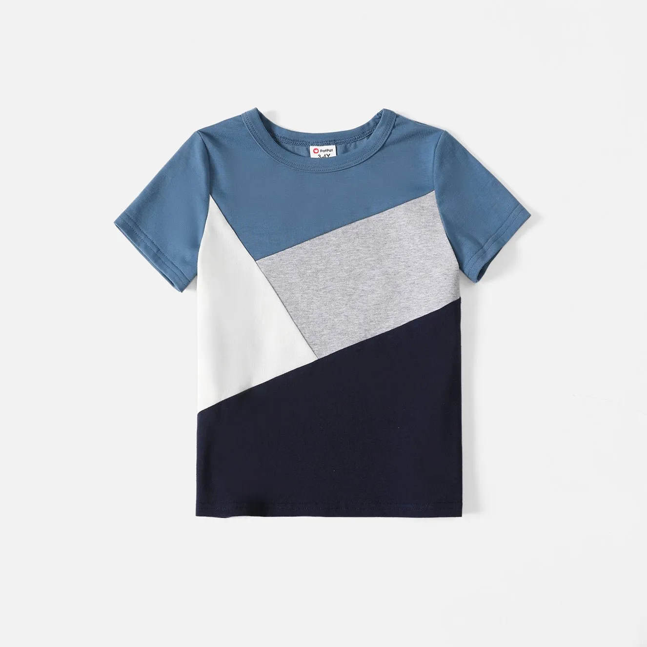 Family Matching Cotton Short-sleeve Colorblock T-shirts and Geo Print Belted Dresses Sets